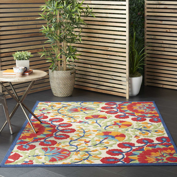 Sol 72 Outdoor™ Lahaina Floral Ivory/Red/Green Indoor/Outdoor Area Rug